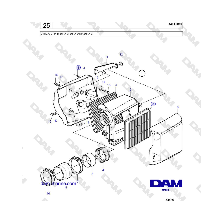 Volvo Penta D11A-A, D11A-B, D11A-C, D11A-D MP, D11A-E - Air Filter