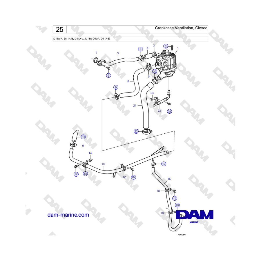 Volvo Penta D11A-A, D11A-B, D11A-C, D11A-D MP, D11A-E - Crankcase Ventilation, Closed