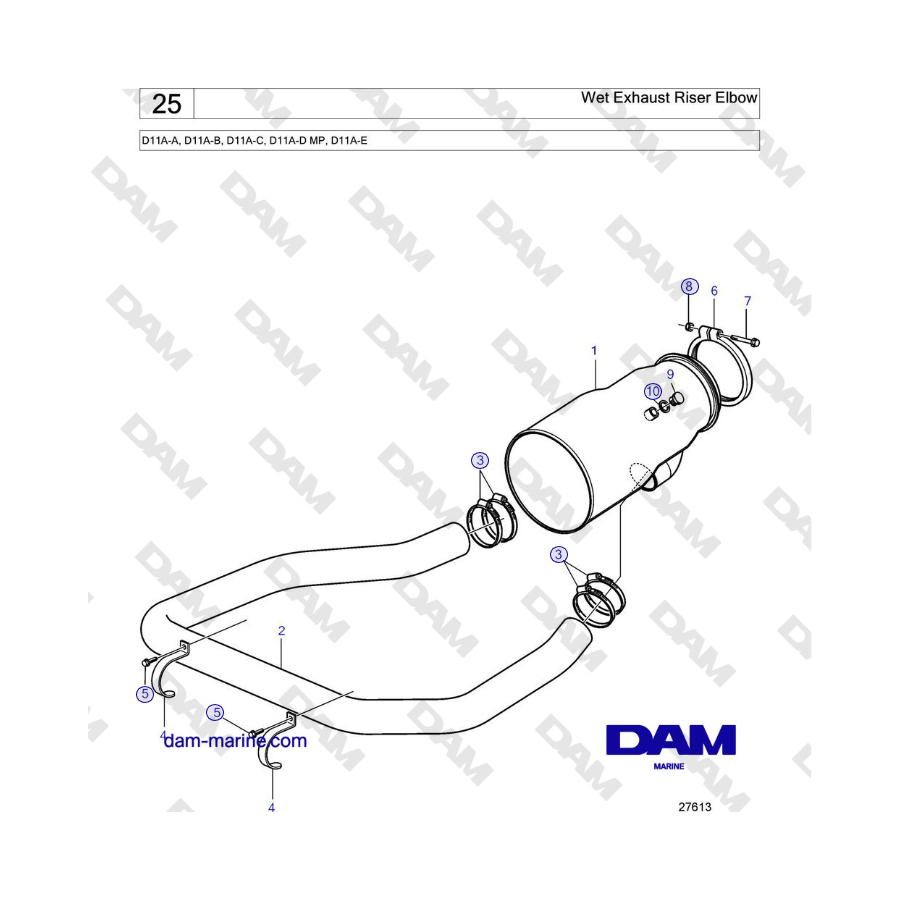 Volvo Penta D11A-A, D11A-B, D11A-C, D11A-D MP, D11A-E - Wet Exhaust Riser Elbow