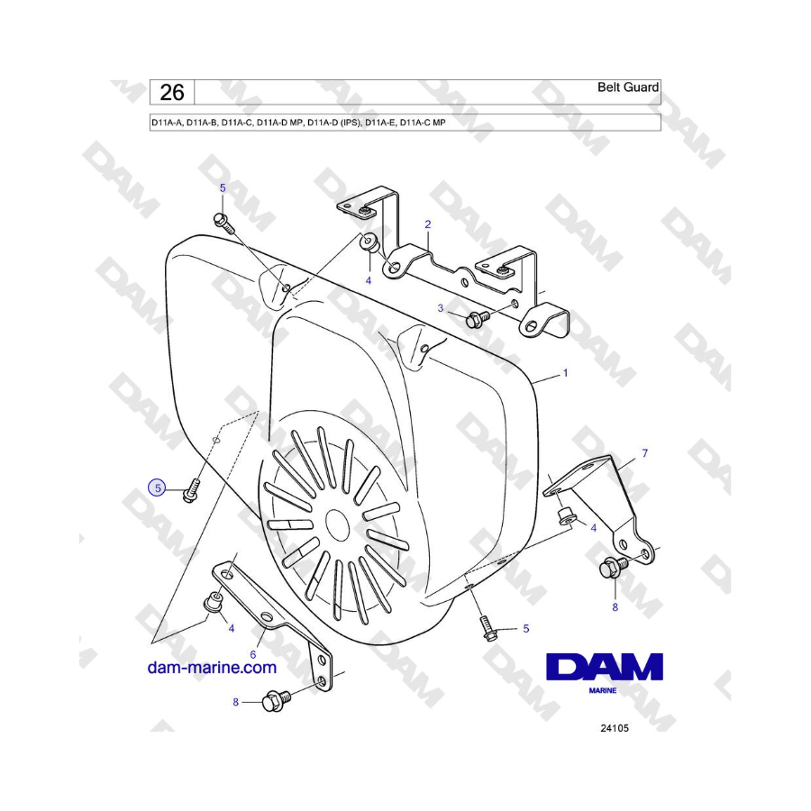 Volvo Penta D11A-A, D11A-B, D11A-C, D11A-D MP, D11A-D (IPS), D11A-E, D11A-C MP - Belt Guard