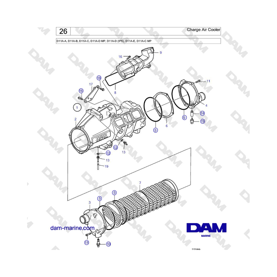 Volvo Penta D11A-A, D11A-B, D11A-C, D11A-D MP, D11A-D (IPS), D11A-E, D11A-C MP - Charge Air Cooler