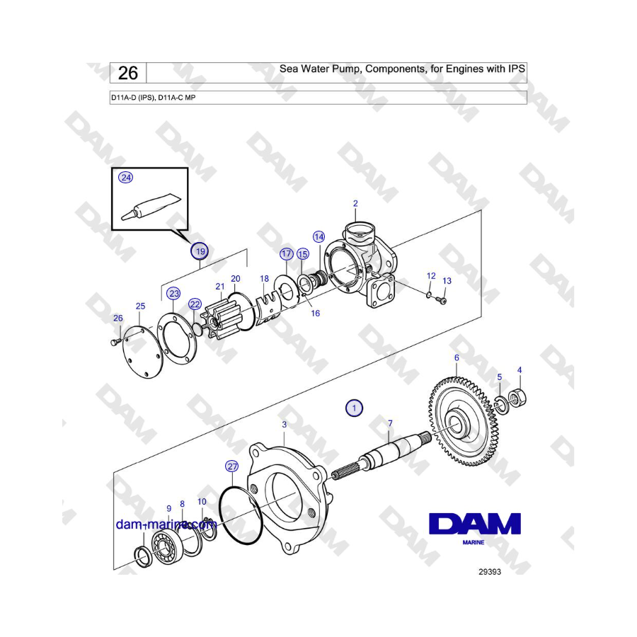 Volvo Penta D11A-D (IPS), D11A-C MP - Sea Water Pump, Components, for Engines with IPS