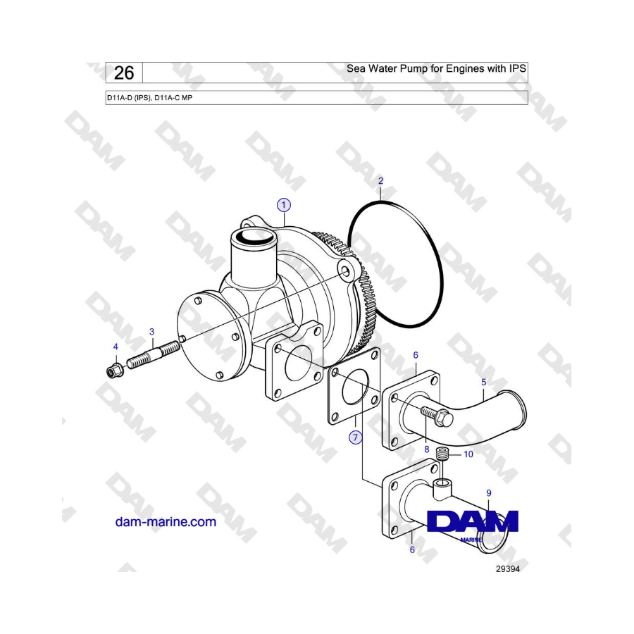 Volvo Penta D11A-D (IPS), D11A-C MP - Sea Water Pump for Engines with IPS 