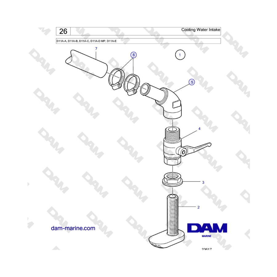 Volvo Penta D11A-A, D11A-B, D11A-C, D11A-D MP, D11A-E - Cooling Water Intake