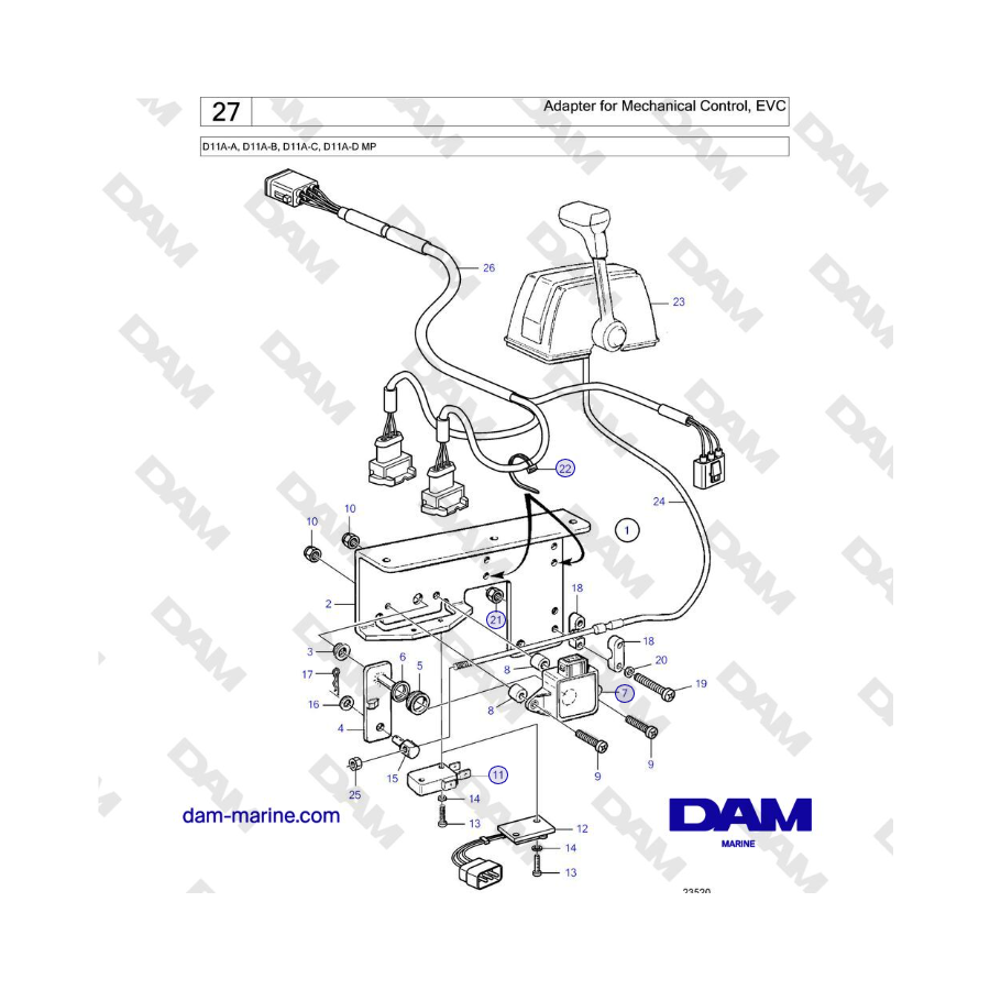 Volvo Penta D11A-A, D11A-B, D11A-C, D11A-D MP - Adapter for Mechanical Control, EVC