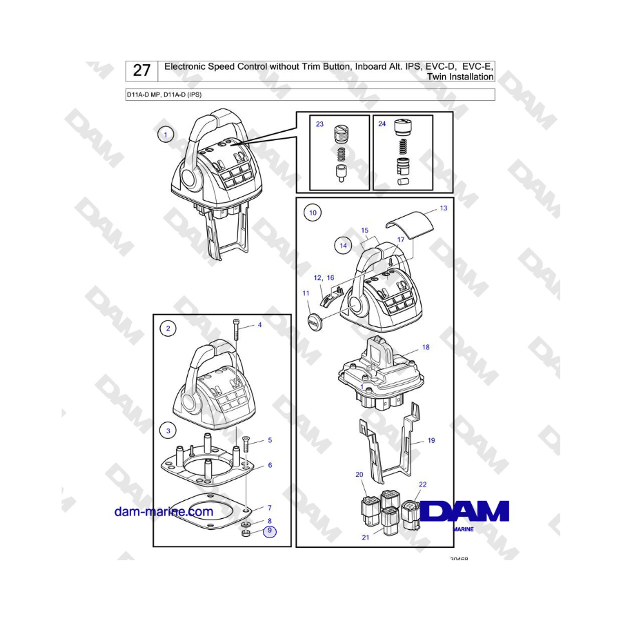 Volvo Penta D11A-D MP, D11A-D (IPS) - Electronic Speed Control without Trim Button, Inboard Alt. IPS, EVC-D, EVC-E