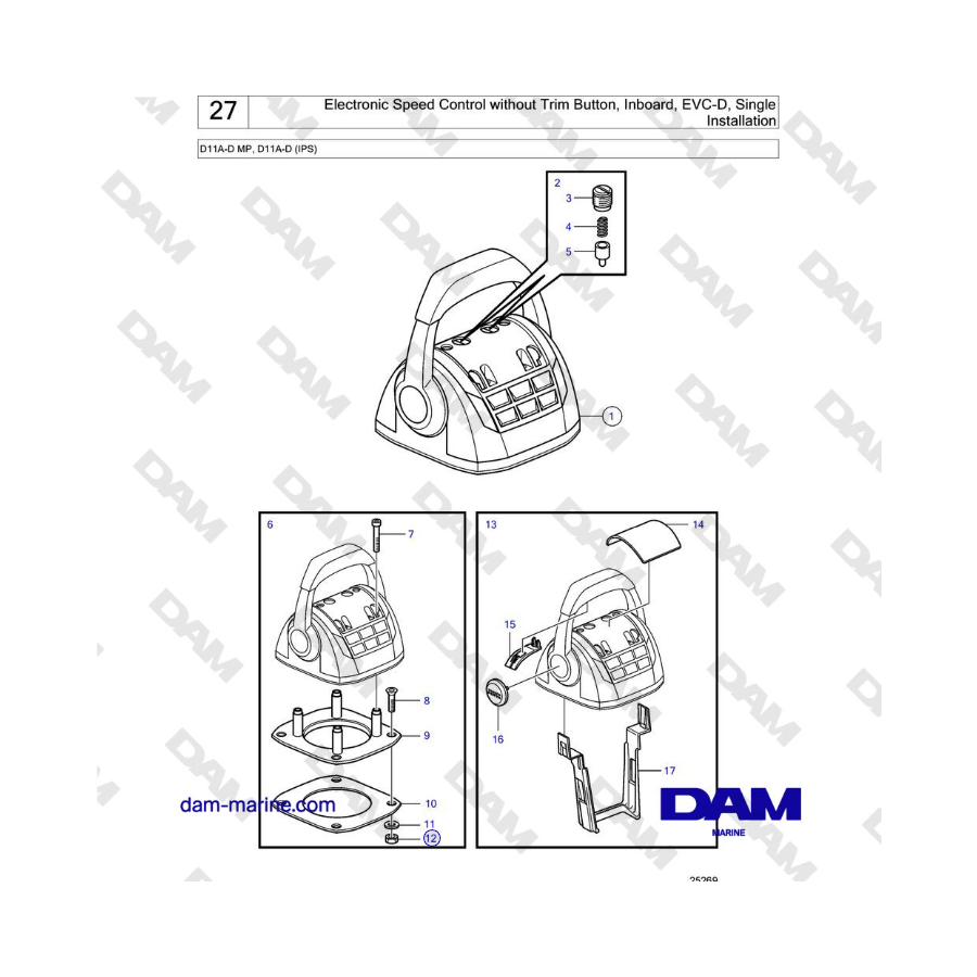 Volvo Penta D11A-D MP, D11A-D (IPS) - Electronic Speed Control without Trim Button, Inboard, EVC-D, Single Installation