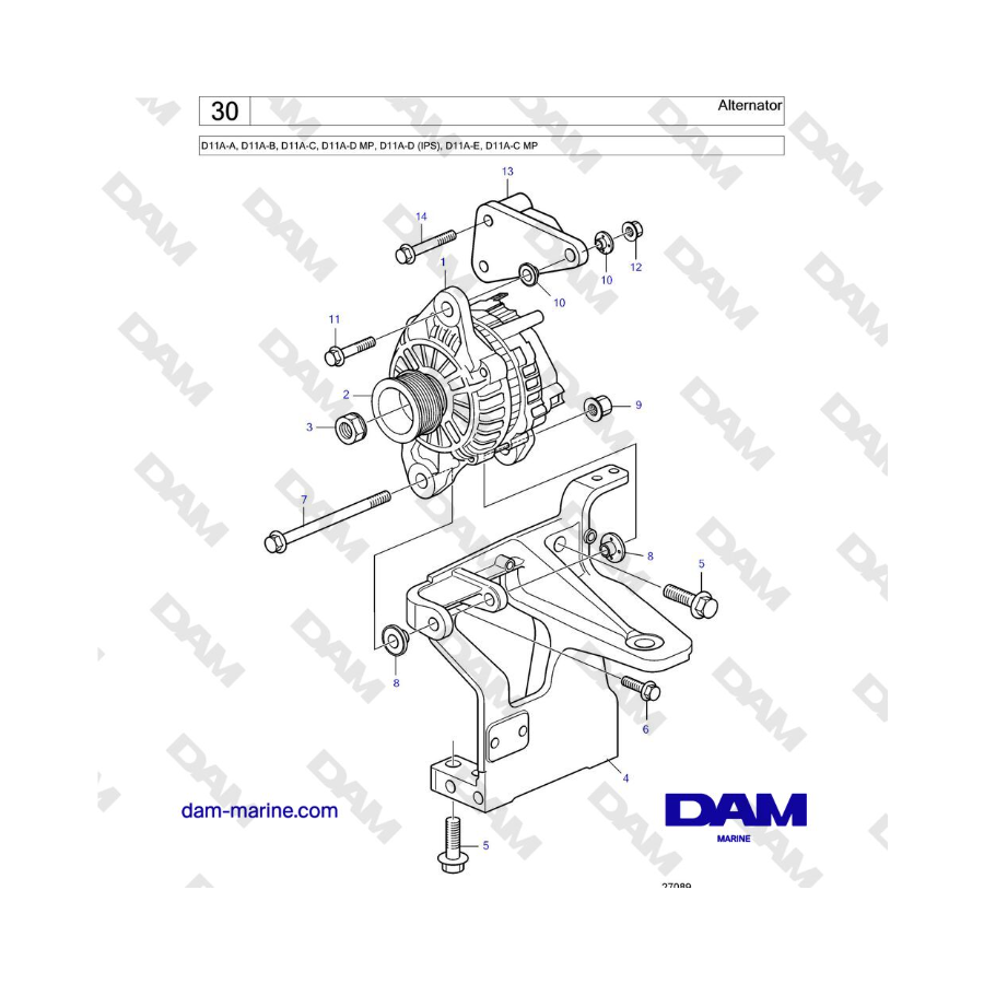 Volvo Penta D11A-A, D11A-B, D11A-C, D11A-D MP, D11A-D (IPS), D11A-E, D11A-C MP - Alternator