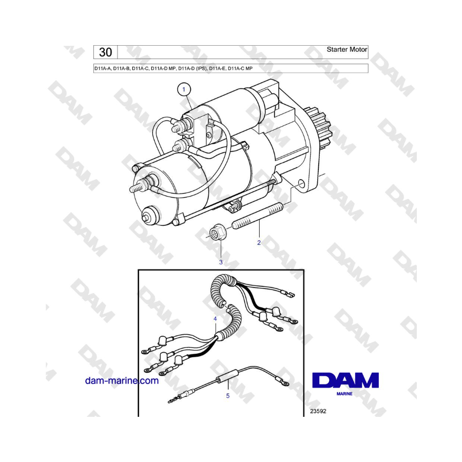 Volvo Penta D11A-A, D11A-B, D11A-C, D11A-D MP, D11A-D (IPS), D11A-E, D11A-C MP - Starter Motor