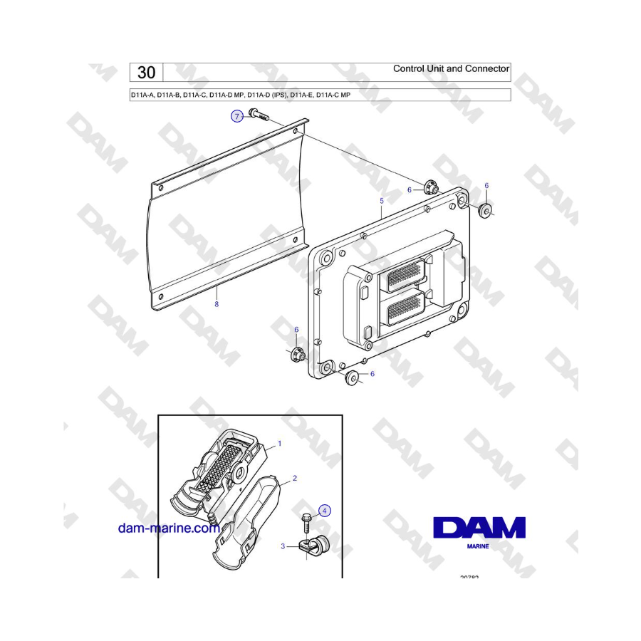 Volvo Penta D11A-A, D11A-B, D11A-C, D11A-D MP, D11A-D (IPS), D11A-E, D11A-C MP - Control Unit and Connector