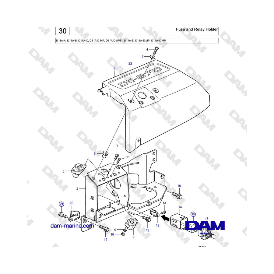 Volvo Penta D11A-A, D11A-B, D11A-C, D11A-D MP, D11A-D (IPS), D11A-E, D11A-E MP, D11A-C MP - Fuse and Relay Holder