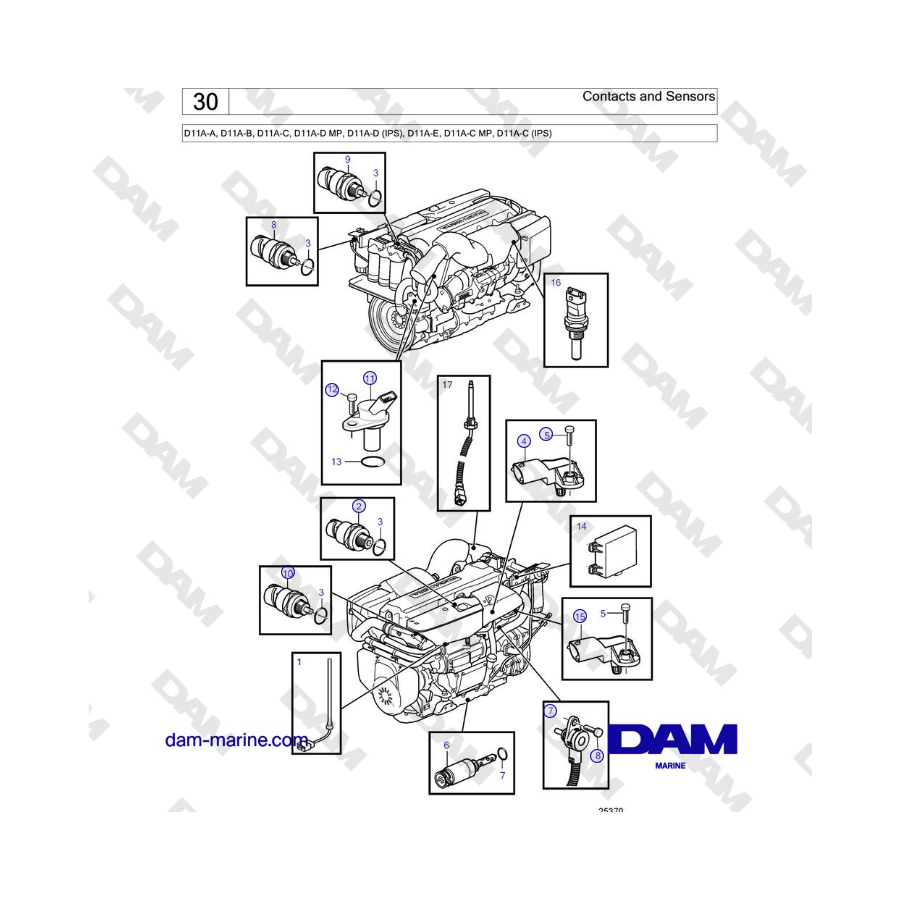 Volvo Penta D11A-A, D11A-B, D11A-C, D11A-D MP, D11A-D (IPS), D11A-E, D11A-C MP, D11A-C (IPS) - Contacts and Sensors 