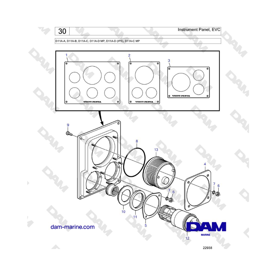 Volvo Penta D11A-A, D11A-B, D11A-C, D11A-D MP, D11A-D (IPS), D11A-C MP - Instrument Panel, EVC