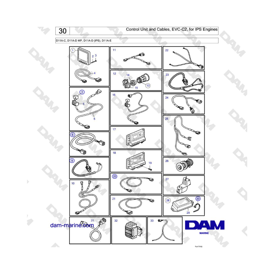 Volvo Penta D11A-C, D11A-D MP, D11A-D (IPS), D11A-E - Control Unit and Cables, EVC-C2, for IPS Engines