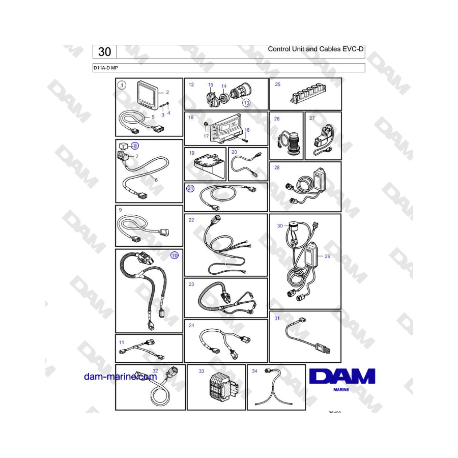 Volvo Penta D11A-D MP - Control Unit and Cables EVC-D 