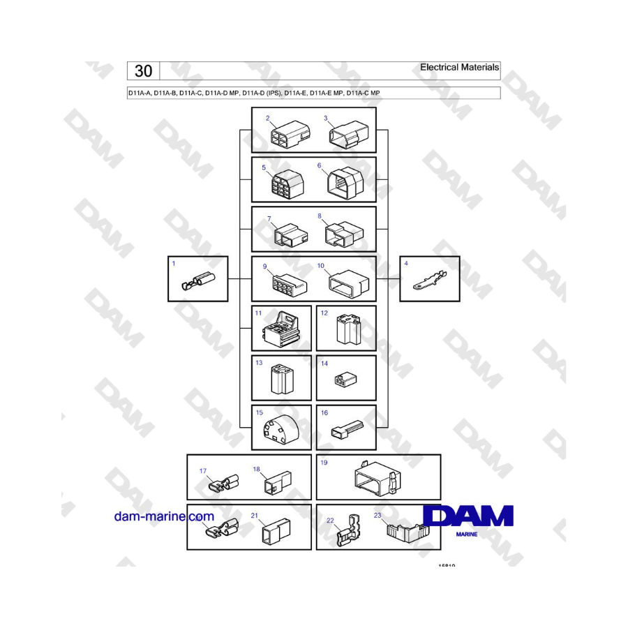 Volvo Penta D11A-A, D11A-B, D11A-C, D11A-D MP, D11A-D (IPS), D11A-E, D11A-E MP, D11A-C MP - Electrical Materials