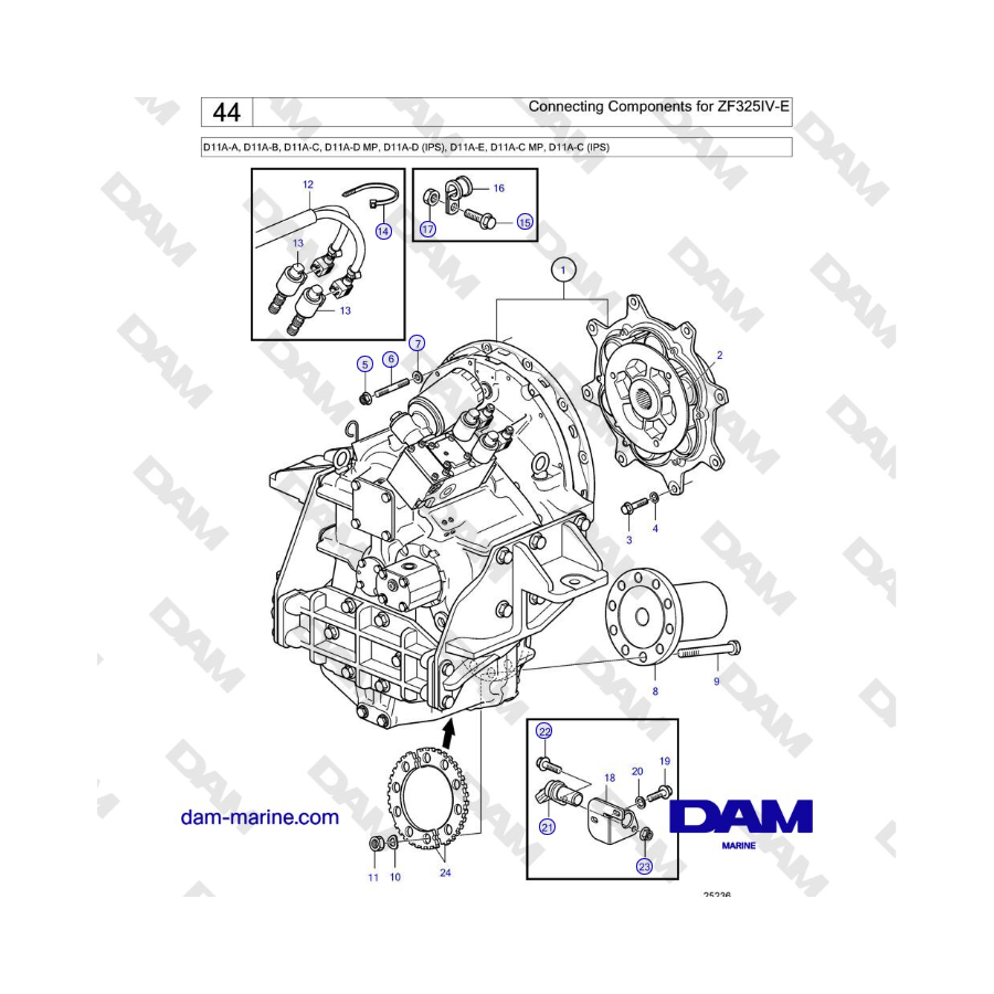 Volvo Penta D11A-A, D11A-B, D11A-C, D11A-D MP, D11A-D, D11A-E, D11A-C MP, D11A-C - Connecting Components for ZF325IV-E