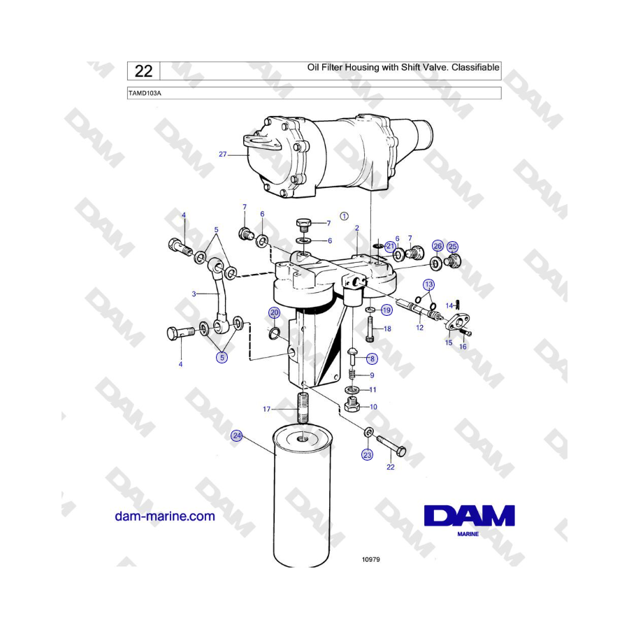 Volvo Penta TAMD103A - Oil Filter Housing with Shift Valve. Classifiable 