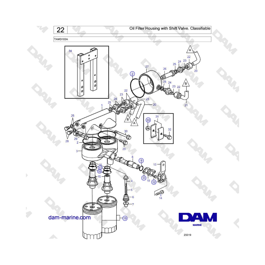 Volvo Penta TAMD103A - Oil Filter Housing with Shift Valve. Classifiable