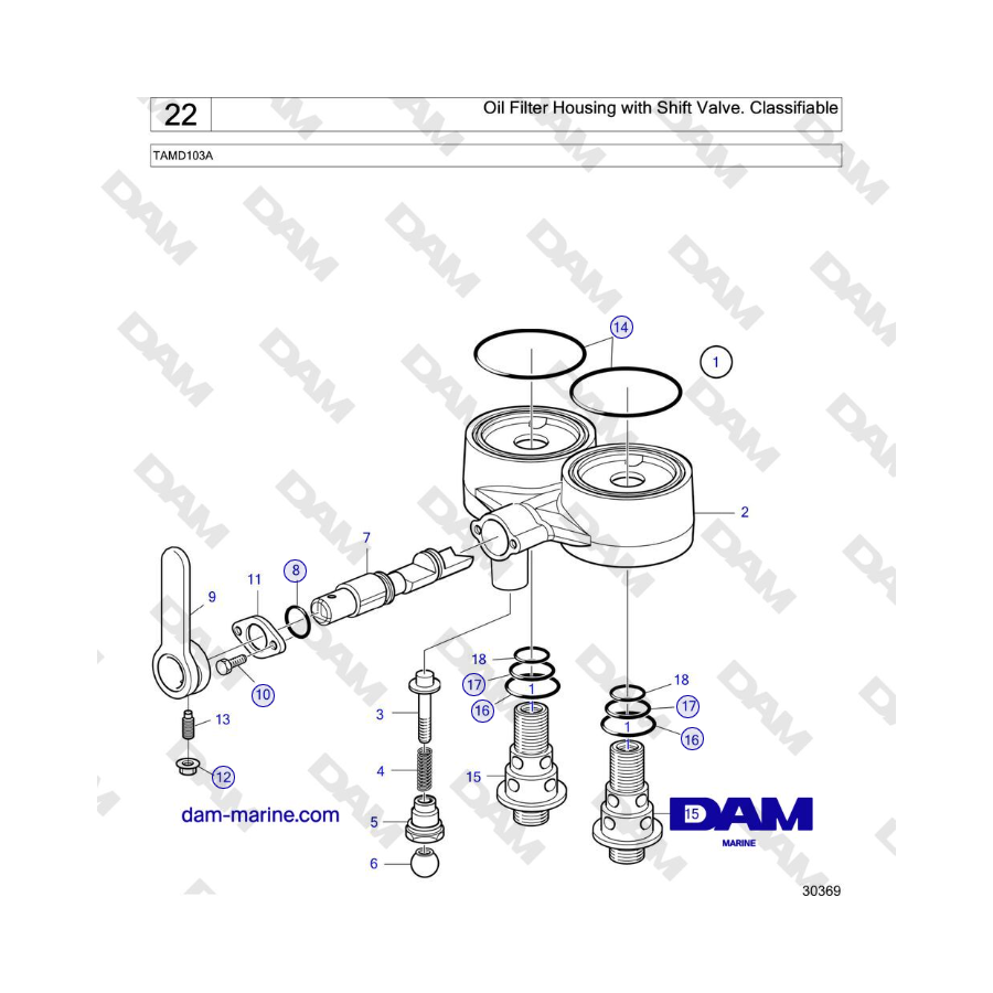 Volvo Penta TAMD103A - Oil Filter Housing with Shift Valve. Classifiable 