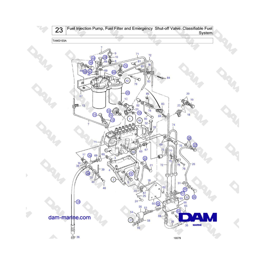 Volvo Penta TAMD103A - Fuel Injection Pump, Fuel Filter and Emergency Shut-off Valve. Classifiable Fuel System