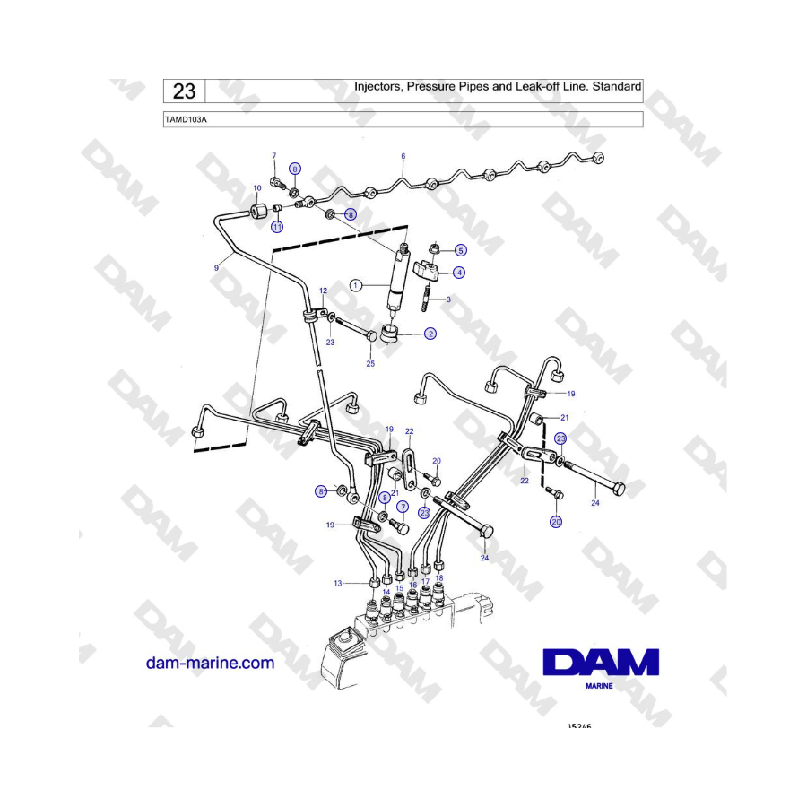 Volvo Penta TAMD103A - Injectors, Pressure Pipes and Leak-off Line. Standard