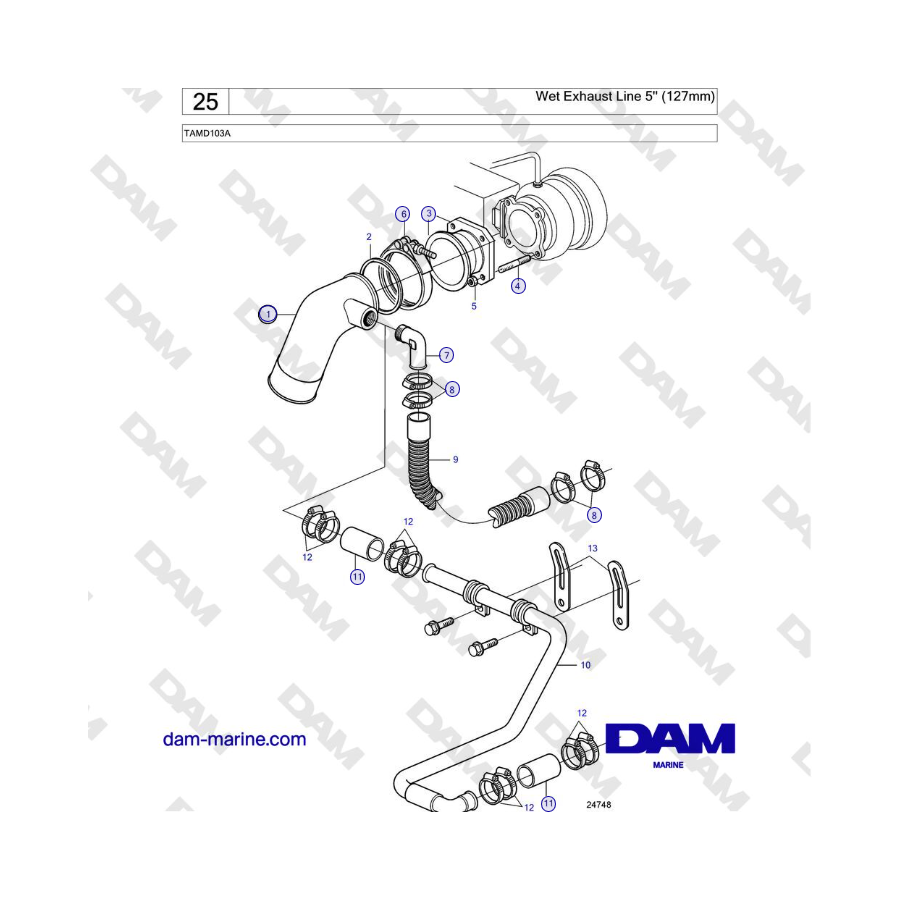 Volvo Penta TAMD103A - Wet Exhaust Line 5'' (127mm) 