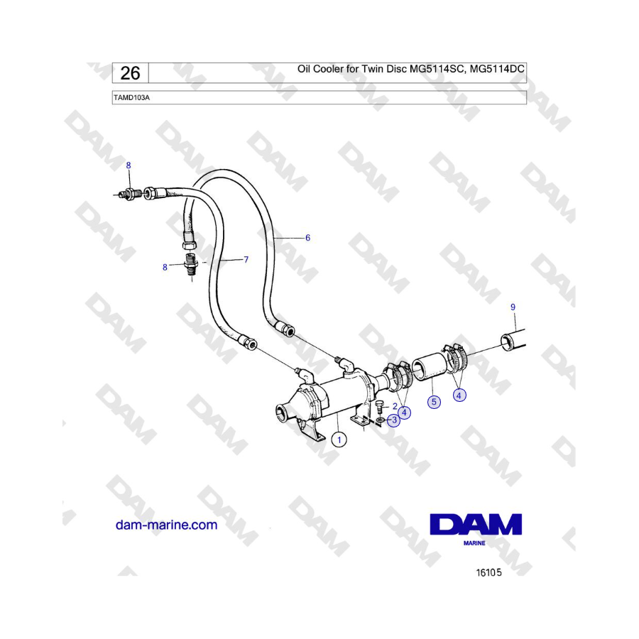 Volvo Penta TAMD103A - Oil Cooler for Twin Disc MG5114SC, MG5114DC