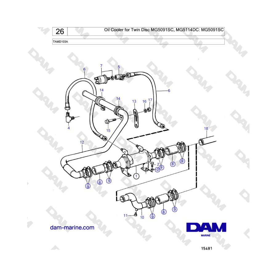 Volvo Penta TAMD103A - Oil Cooler for Twin Disc MG5091SC, MG5114DC: MG5091SC