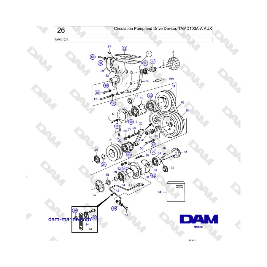 Volvo Penta TAMD103A - Circulation Pump and Drive Device: TAMD103A-A AUX