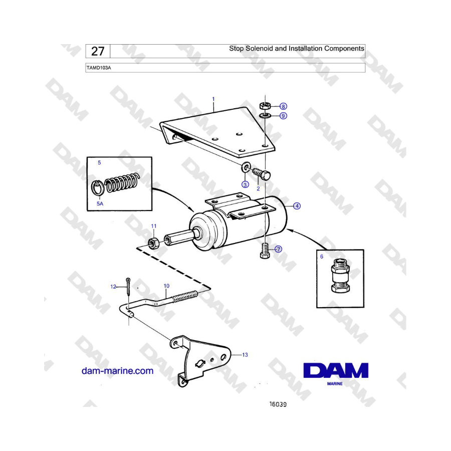 Volvo Penta TAMD103A - Stop Solenoid and Installation Components