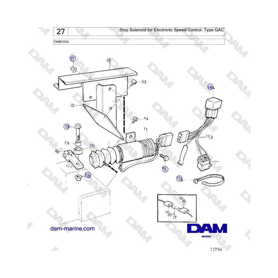 Volvo Penta TAMD103A - Stop Solenoid for Electronic Speed Control. Type GAC 