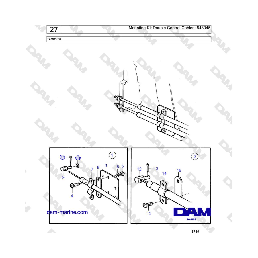 Volvo Penta TAMD103A - Mounting Kit Double Control Cables: 843945