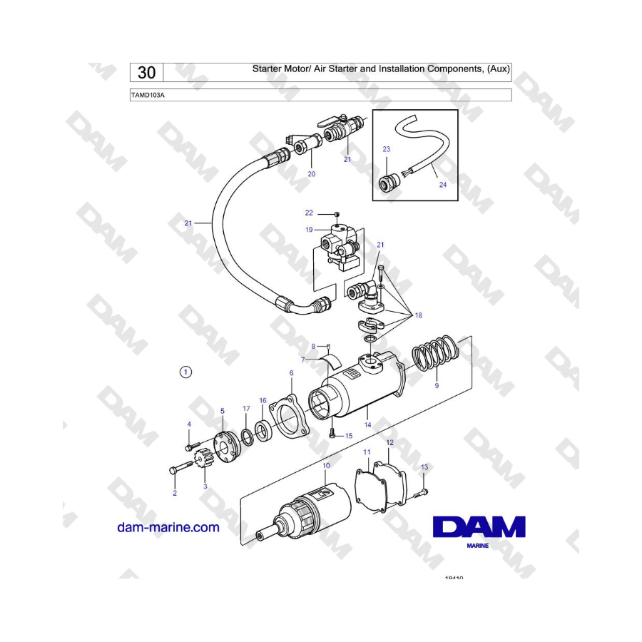 Volvo Penta TAMD103A - Starter Motor/ Air Starter and Installation Components, (Aux)