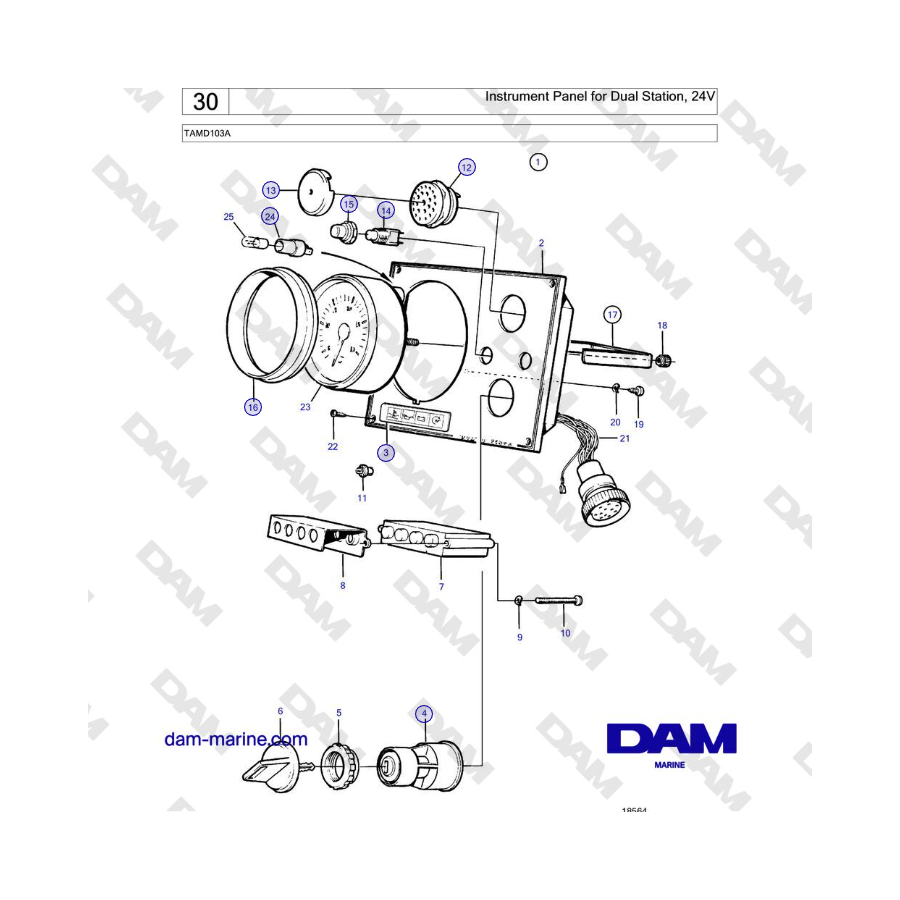 Volvo Penta TAMD103A - Instrument Panel for Dual Station, 24V