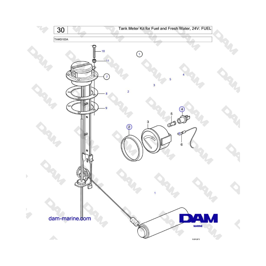 Volvo Penta TAMD103A - Tank Meter Kit for Fuel and Fresh Water, 24V: FUEL