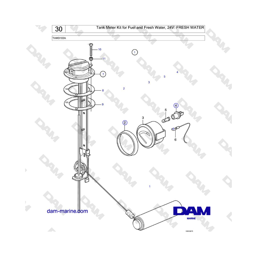 Volvo Penta TAMD103A - Tank Meter Kit for Fuel and Fresh Water, 24V: FRESH WATER