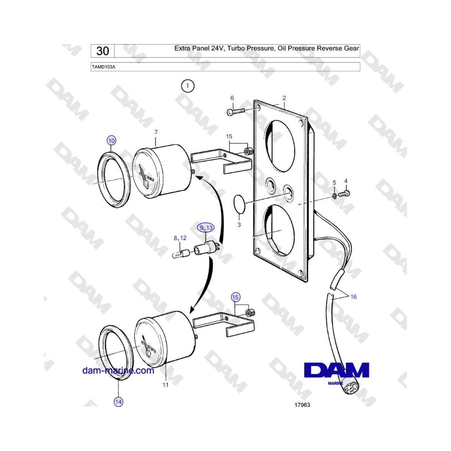 Volvo Penta TAMD103A - Extra Panel 24V, Turbo Pressure, Oil Pressure Reverse Gear