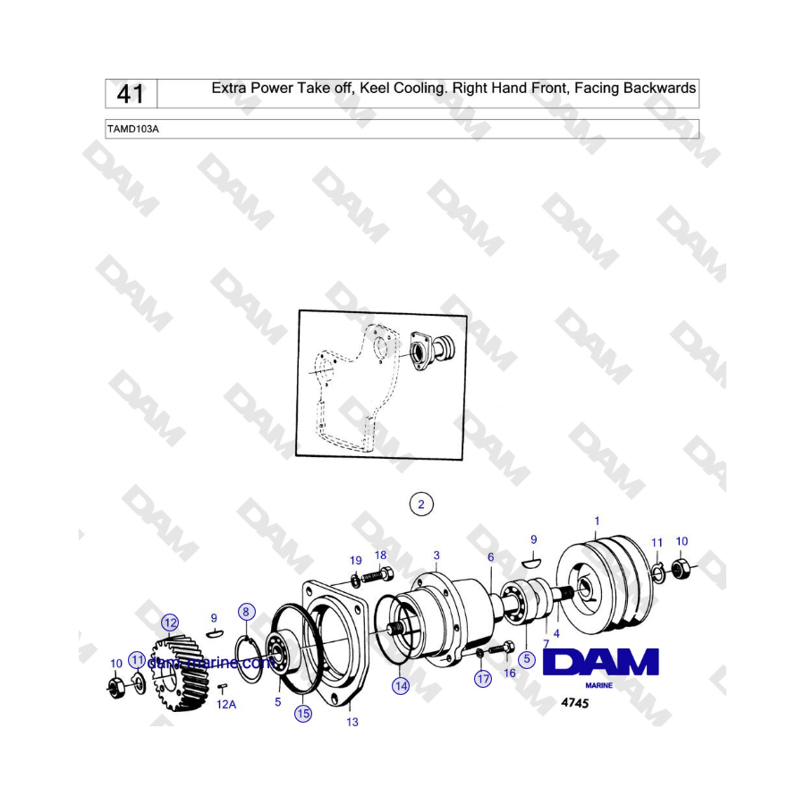 Volvo Penta TAMD103A - Extra Power Take off, Keel Cooling. Right Hand Front, Facing Backwards 