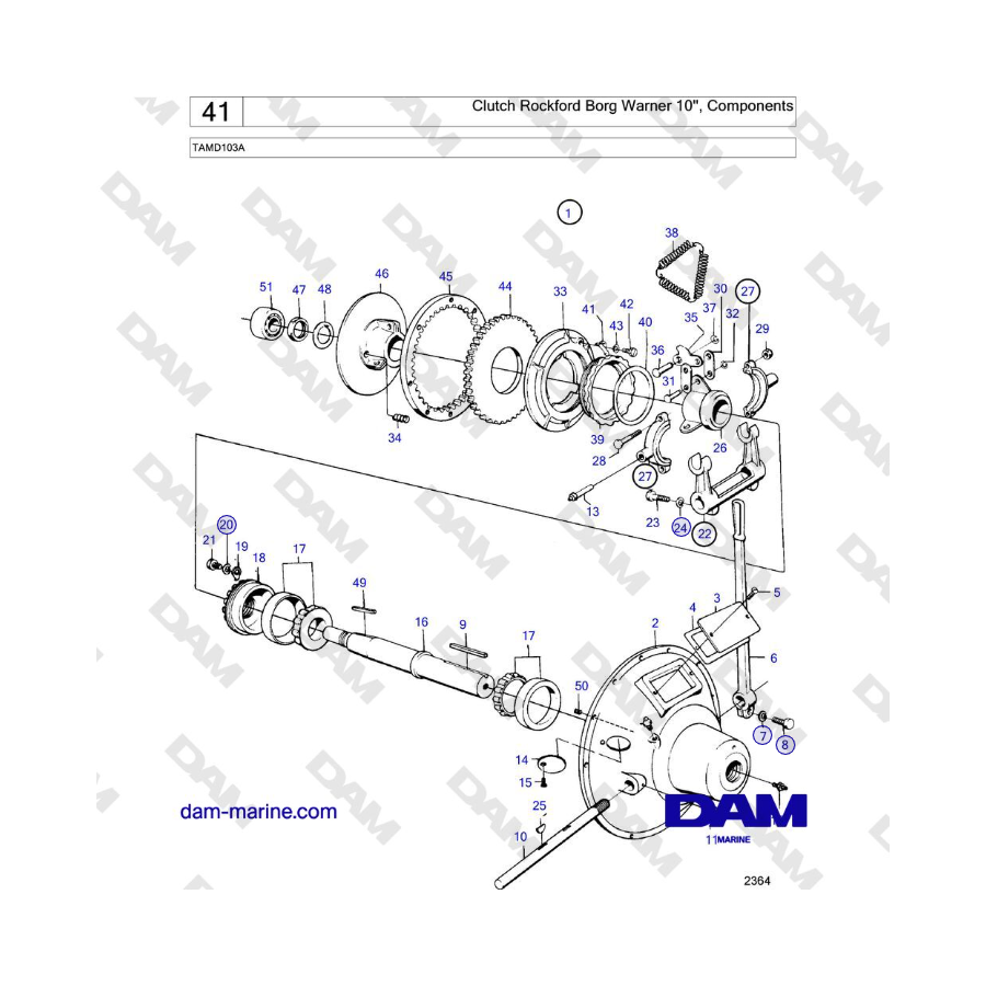 Volvo Penta TAMD103A - Clutch Rockford Borg Warner 10'', Components