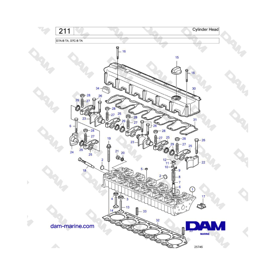 Volvo Penta D7A-B TA, D7C-B TA - Cylinder Head