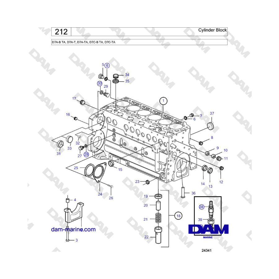 Volvo Penta D7A-B TA, D7A-T, D7A-TA, D7C-B TA, D7C-TA - Cylinder Block