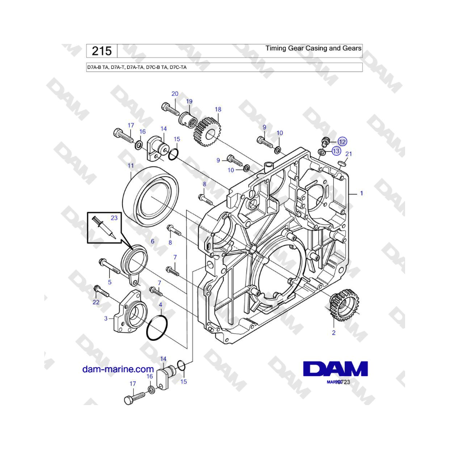 Volvo Penta D7A-B TA, D7A-T, D7A-TA, D7C-B TA, D7C-TA - Timing Gear Casing and Gears 