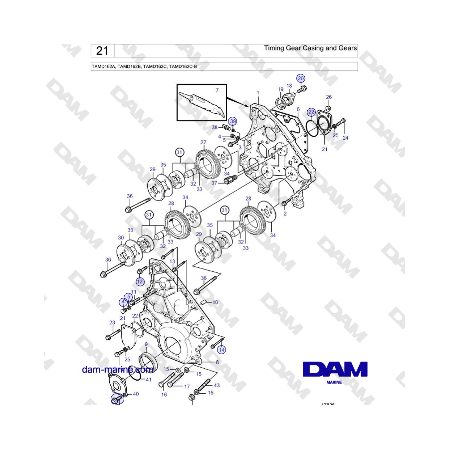 Volvo Penta TAMD162A, TAMD162B, TAMD162C, TAMD162C-B - Timing Gear Casing and Gears