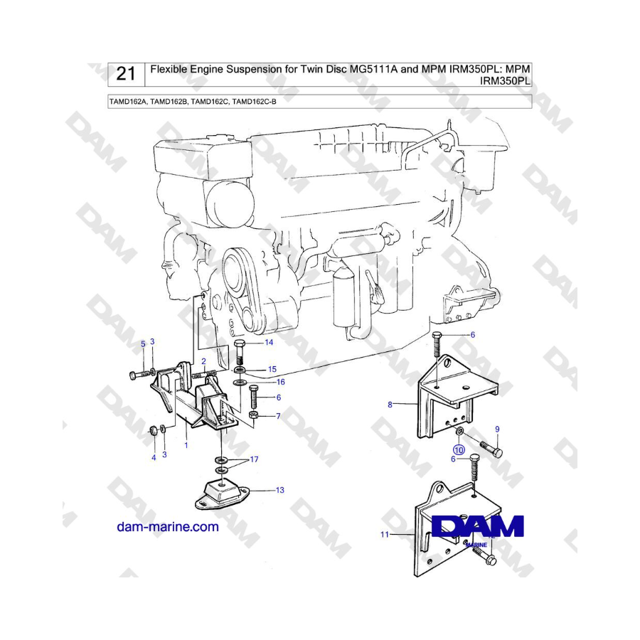 Volvo Penta TAMD162A, TAMD162B, TAMD162C, TAMD162C-B - Flexible Engine Suspension for Twin Disc