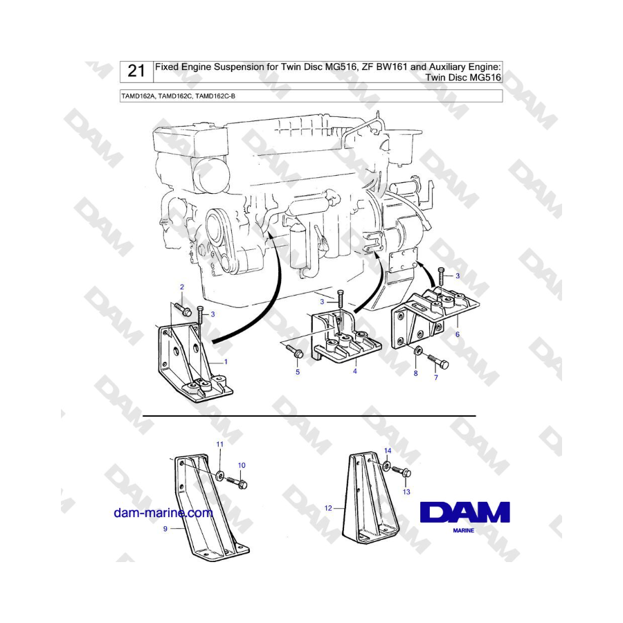 Volvo Penta TAMD162A, TAMD162B, TAMD162C, TAMD162C-B - Flexible Engine Suspension for Twin Disc