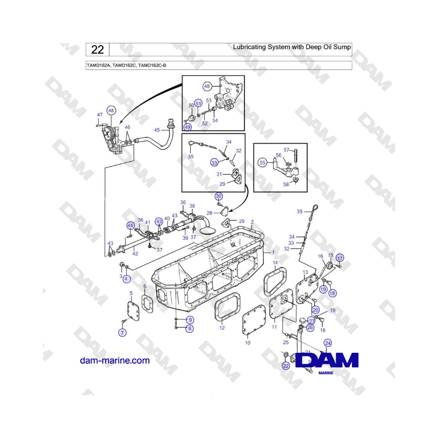 Volvo Penta TAMD162A, TAMD162C, TAMD162C-B - Lubricating System with Deep Oil Sump