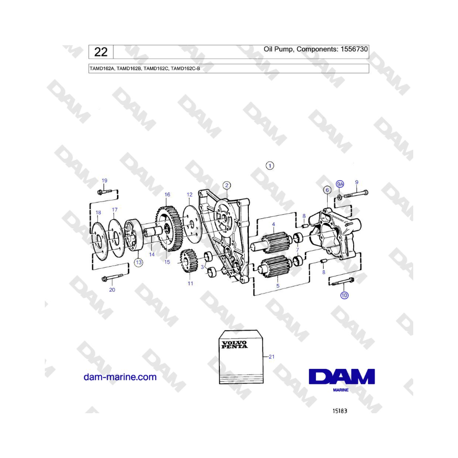 Volvo Penta TAMD162A, TAMD162B, TAMD162C, TAMD162C-B - Oil Pump, Components: 1556730