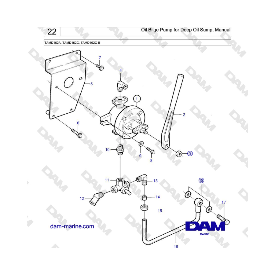 Volvo Penta TAMD162A, TAMD162C, TAMD162C-B - Oil Bilge Pump for Deep Oil Sump, Manual