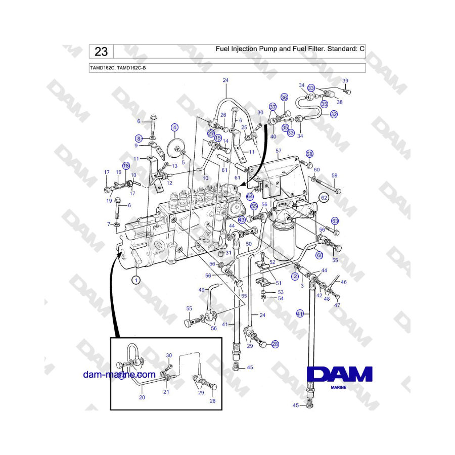 Volvo Penta TAMD162C, TAMD162C-B - Fuel Injection Pump and Fuel Filter. Standard: C